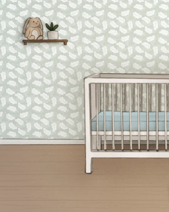 Sweet Nursery with a Crib and a Cute Plush Bunny with Weldon Blue, White, Cadet grey