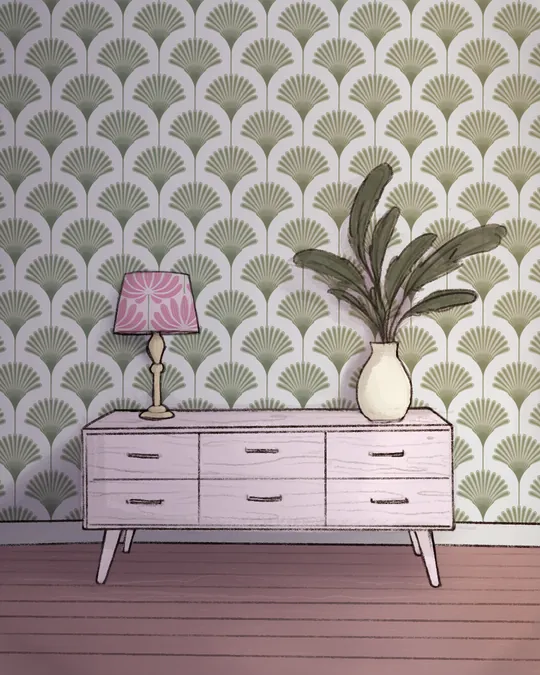 Romantic Sage Green and Pink Living Room