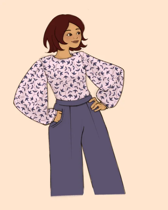 Indigo Blue and Cherry Blossom Pink Blouse