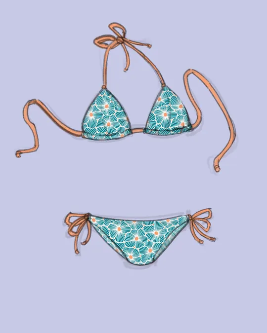Tie Knot Bikini Swimsuit with Dark cyan, Ivory, Pastel blue