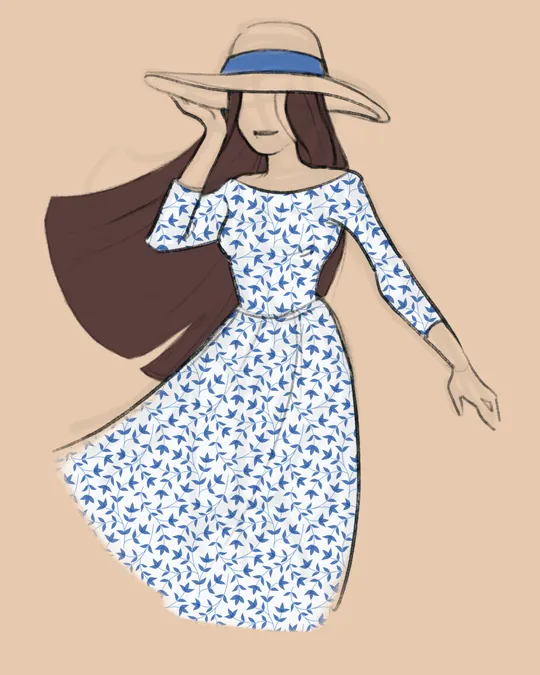 Blue on White Leaves Dress