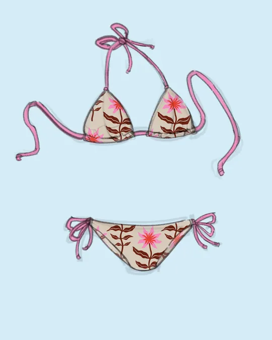 Tie Knot Bikini Swimsuit with Dark vanilla, UP Maroon, Pastel magenta