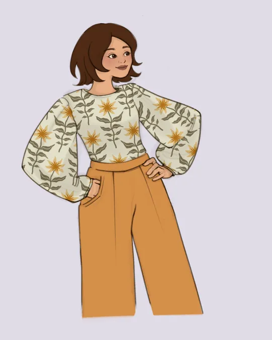 Adam Top with Puff Sleeves with Bone, Shadow, Burlywood