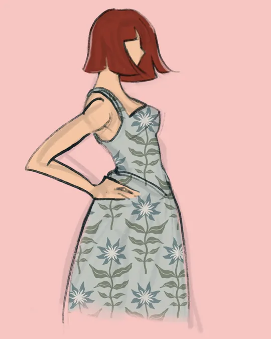 Woman with Summer Dress Side View with Ash grey, Camouflage green, AuroMetalSaurus