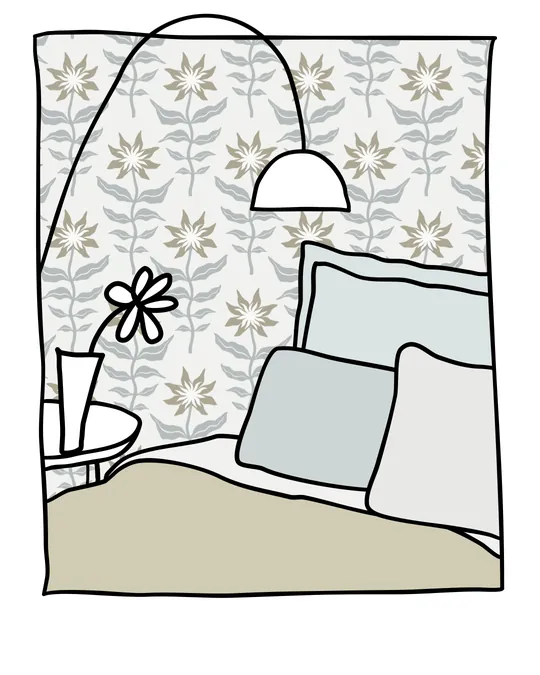 Bedroom with bedding set with Platinum, Silver sand, Grullo