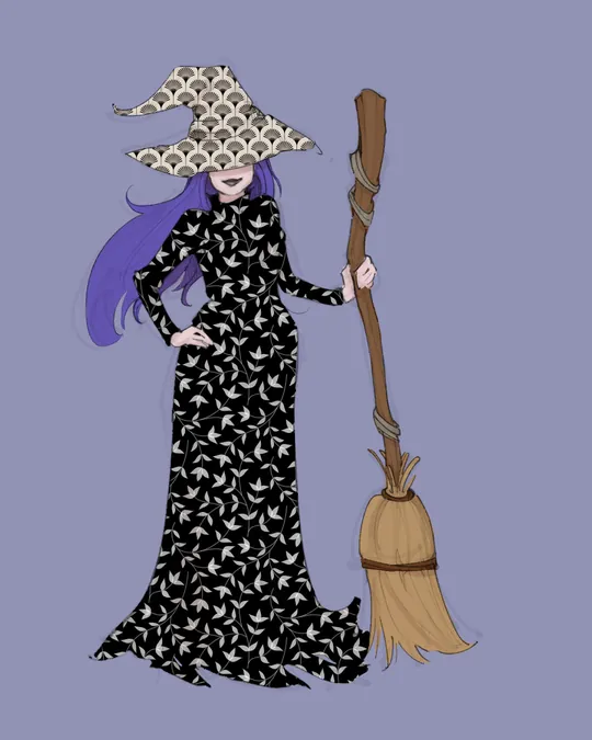 Witch Dress and Hat with Black, Bone, Silver chalice