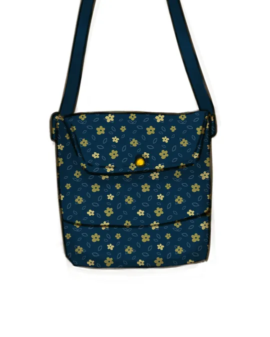 Navy and Gold Minimal Florals Shoulder Bag