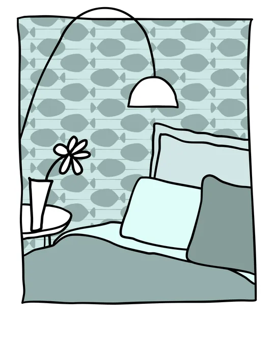 Bedroom walls in green for a kid's room.