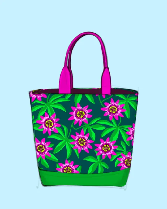 Pink and Green Passionfruit Flowers Bag