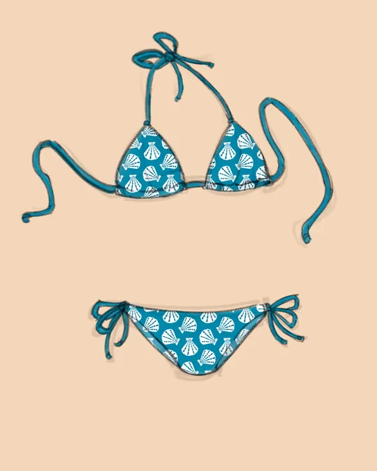 Tie Knot Bikini Swimsuit with Celadon blue, White, Sea blue