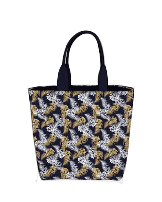 White, Gold & Navy Tropical Palms Tote Bag