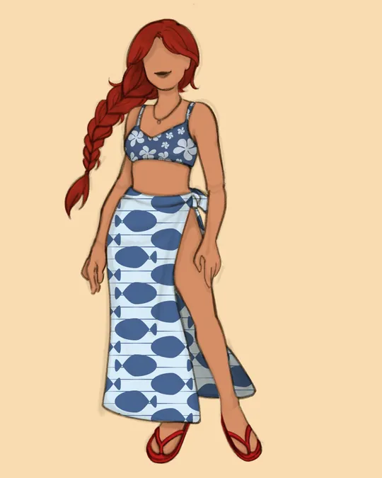 Woman with Swimsuit and Sarong / Pareo with Glitter, Queen blue, Purple navy