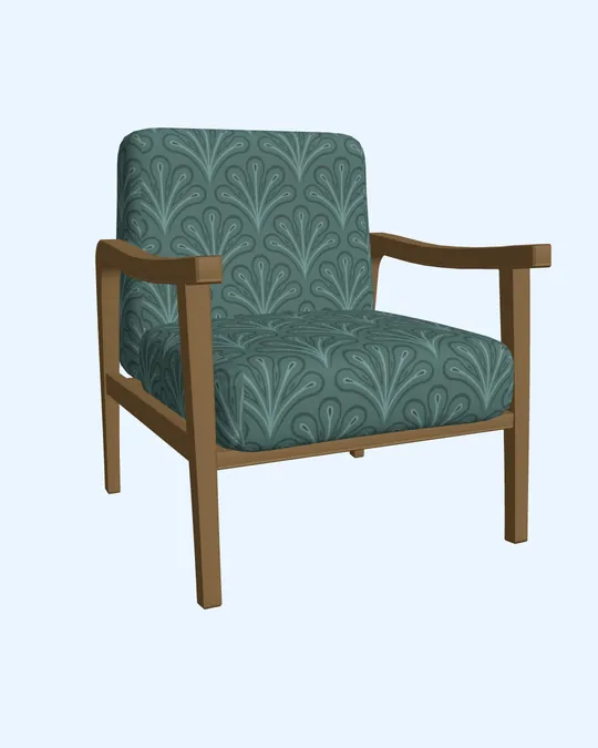 3D Wooden Armchair with Stormcloud, Desaturated cyan