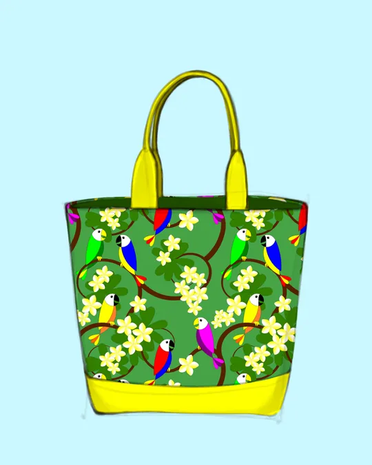 Hawaiian Plumeria and Parrots Tote Bag