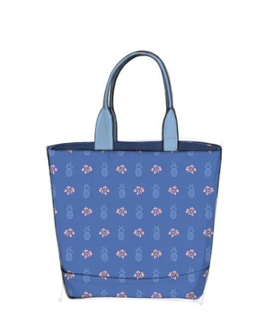 Hibiscus & Pineapple - Aloha Blue and Pink Tote Bag