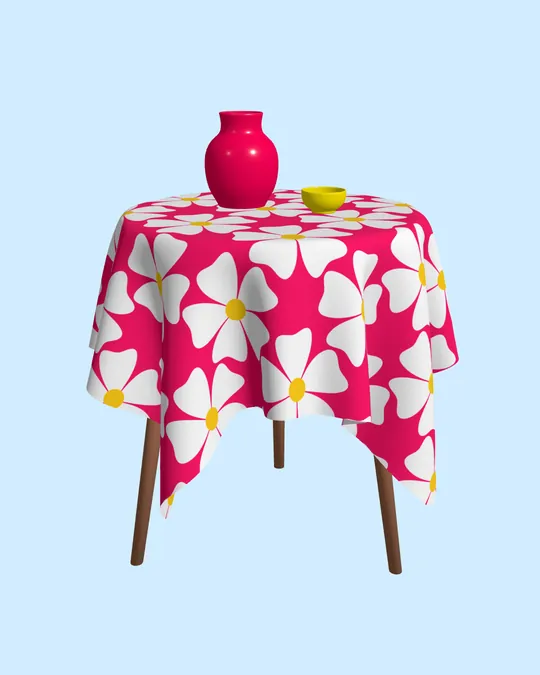 Large Flowers Tablecloth in Hot Pink, Sunny Yellow and White