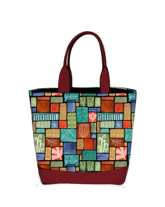 Folk Art Nature Tiles Tote Bag