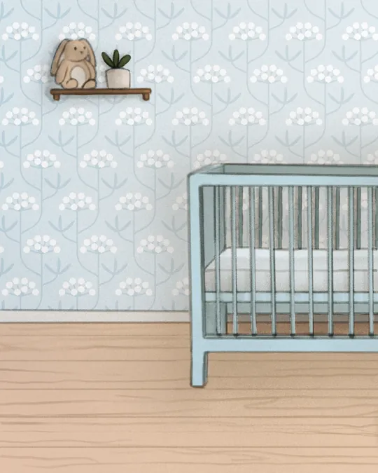 Dreamy Pastel Blue Nursery Wallpaper with Climbing Florals