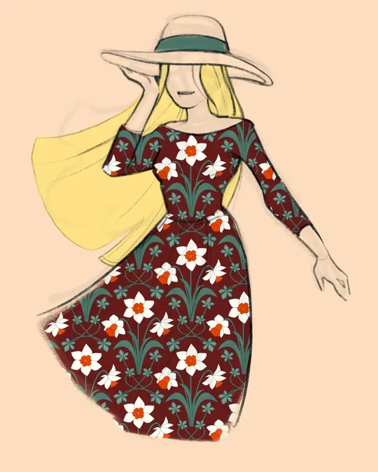 Orange, White, Teal and Maroon Daffodils Dress