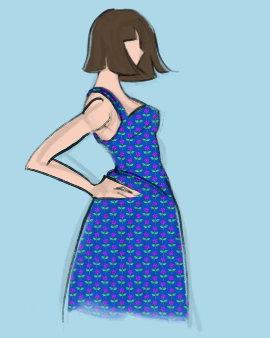 Cobalt Blue Dress with Small Hydrangea Flowers