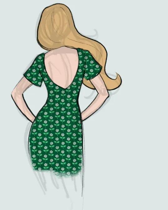 Woman with a Cocktail Dress, Back View with Forest green, Wageningen Green, Emerald