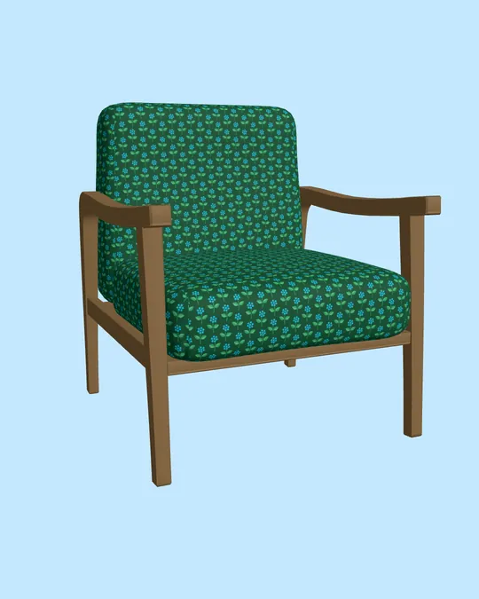 3D Wooden Armchair with Forest green, Wageningen Green, Cyan