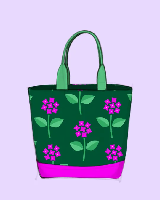 Pink and green hydrangea tote bag