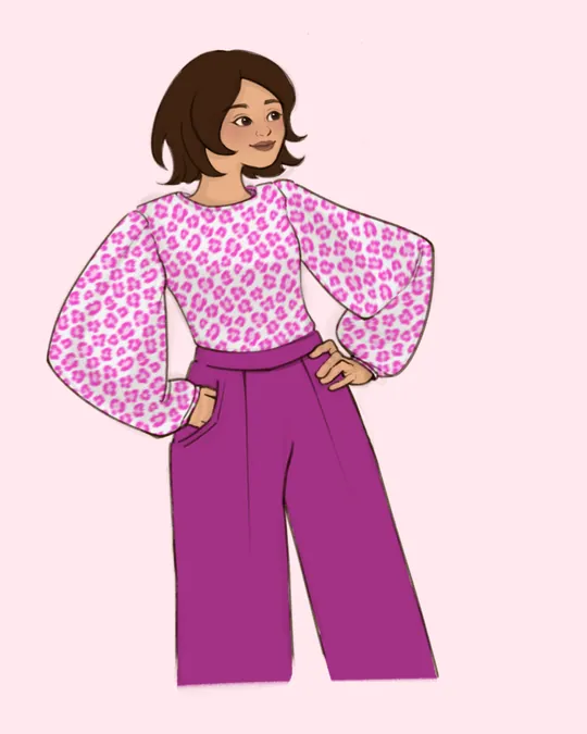 Pink Leopard Blouse with Puffed Sleaves