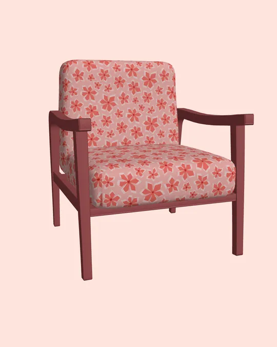 3D Wooden Armchair with Desert sand, Parrot Pink