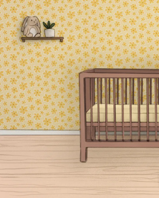 Sunny Nursery with Allover Tossed Flowers Wallpaper