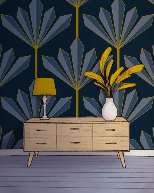 Grand Art Deco Living Room with Jumbo Scale Crystal Flowers