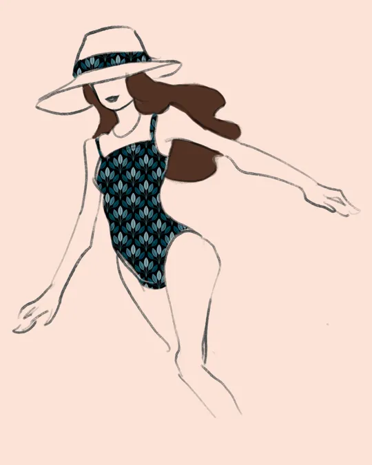 Elegant Deep Teal Art deco One-piece Swimsuit