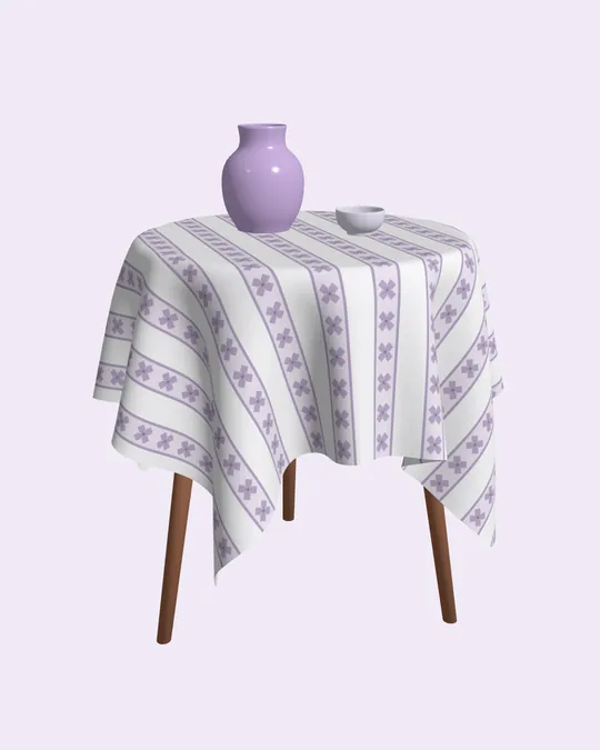 Periwinkle Ribbon Flowers Stripes Tablecloth