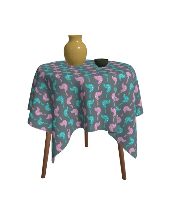 Drippy Weird Mushrooms Fairy Water Magic and Charcoal Grey Tablecloth
