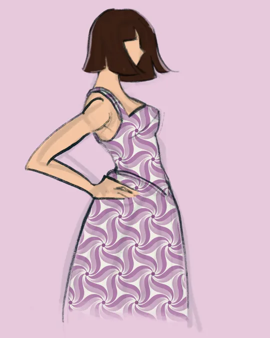Woman with Summer Dress Side View with Opera mauve, Isabelline