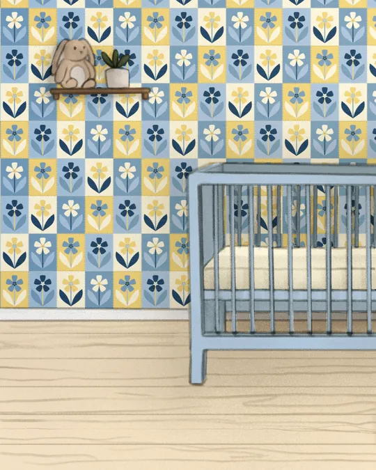 Baby Blue and Butter Yellow Floral Nursery