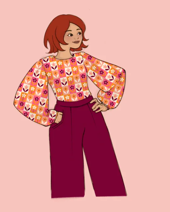 Adam Top with Puff Sleeves with Lumber, Pumpkin, Vivid tangerine