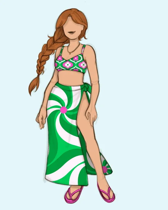Retro Groovy Sarong and Swimsuit in Pink and Green