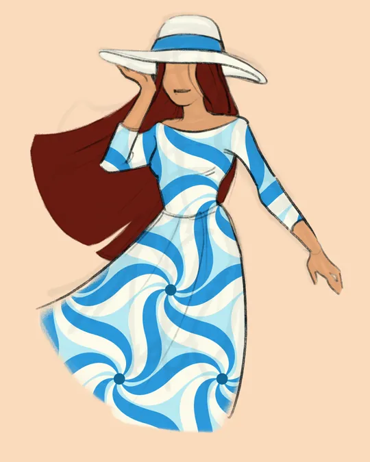 Groovy Vintage Retro Dress in Blue and Cream