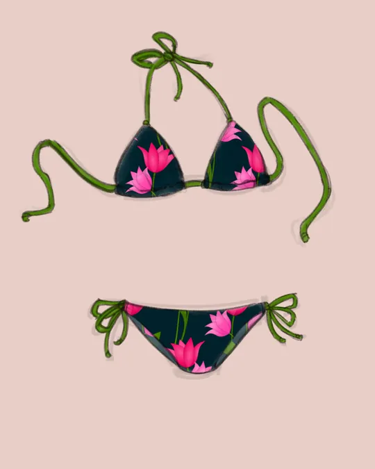 Tie Knot Bikini Swimsuit with White, Rich black, Avocado