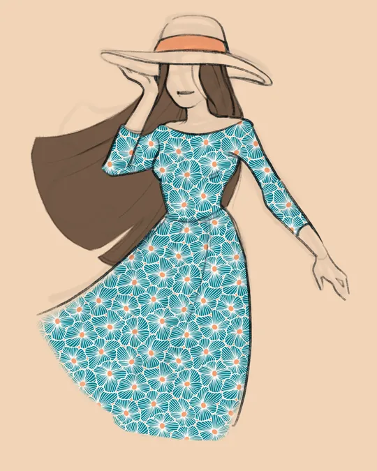 Teal and Coral Anemone Flowers Dress