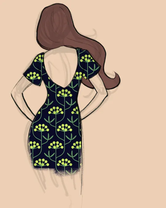 Black Dress with Large Yellow and Green Rock Flowers