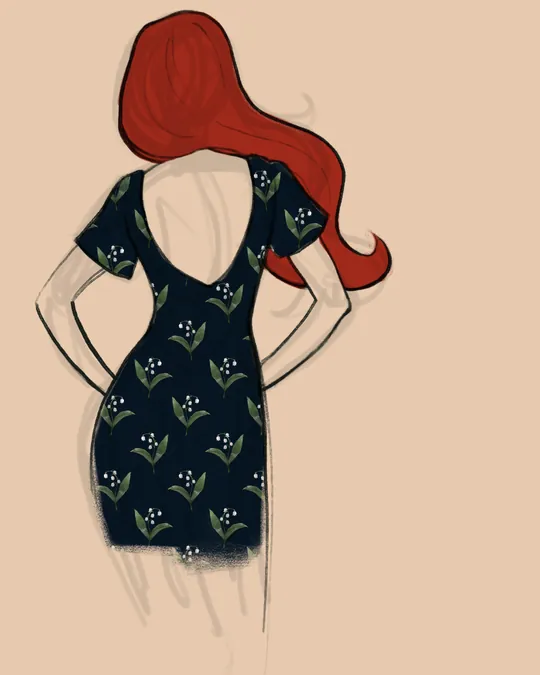 Woman with a Cocktail Dress, Back View with Rich black