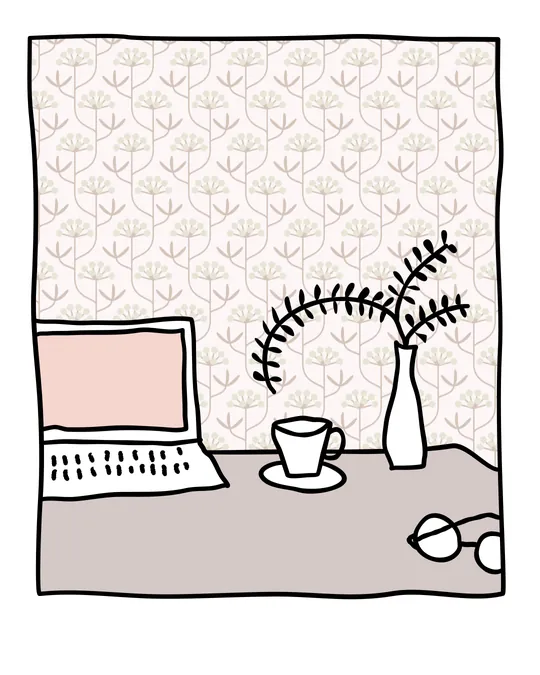 Cozy Office with Rock Flowers