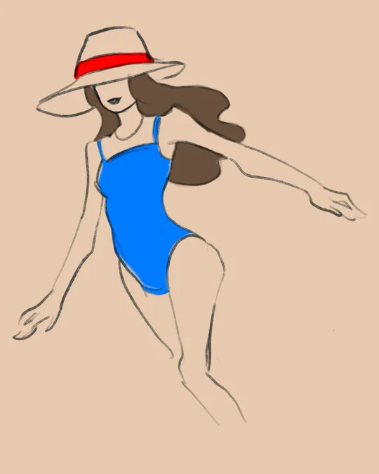 Woman in Swimsuit and Hat