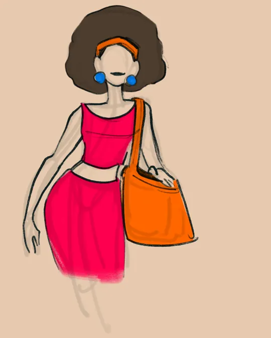 Woman with Skirt, Top, Headband and Bag