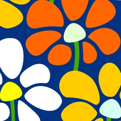 Full Bloom Flower Field - Red Orange Yellow White on Blue