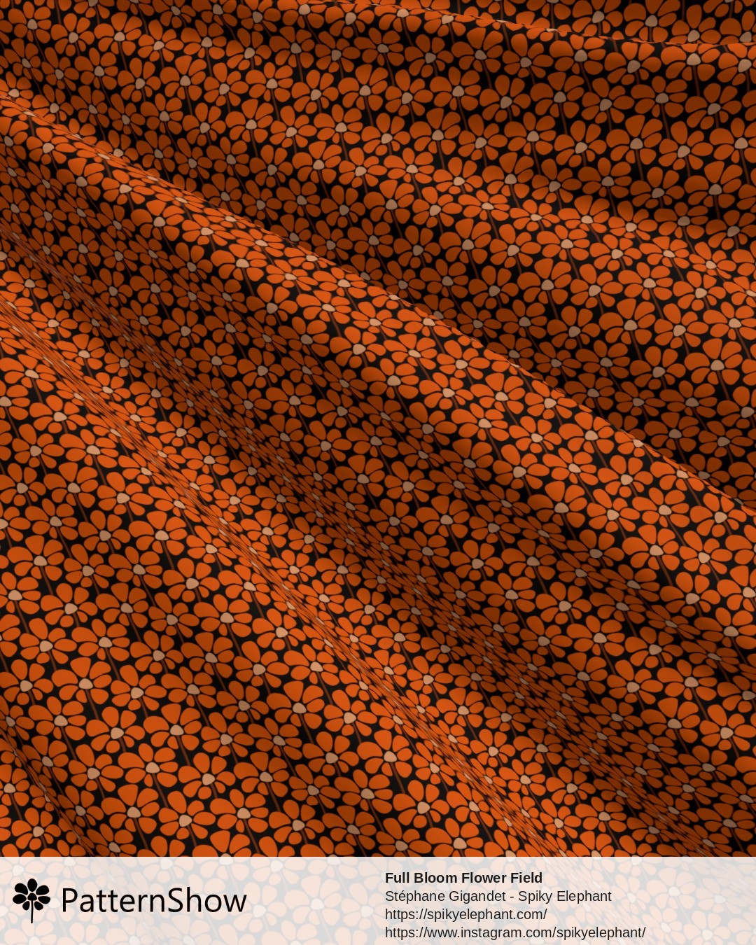 Full Bloom Flower Field - Orange on Black