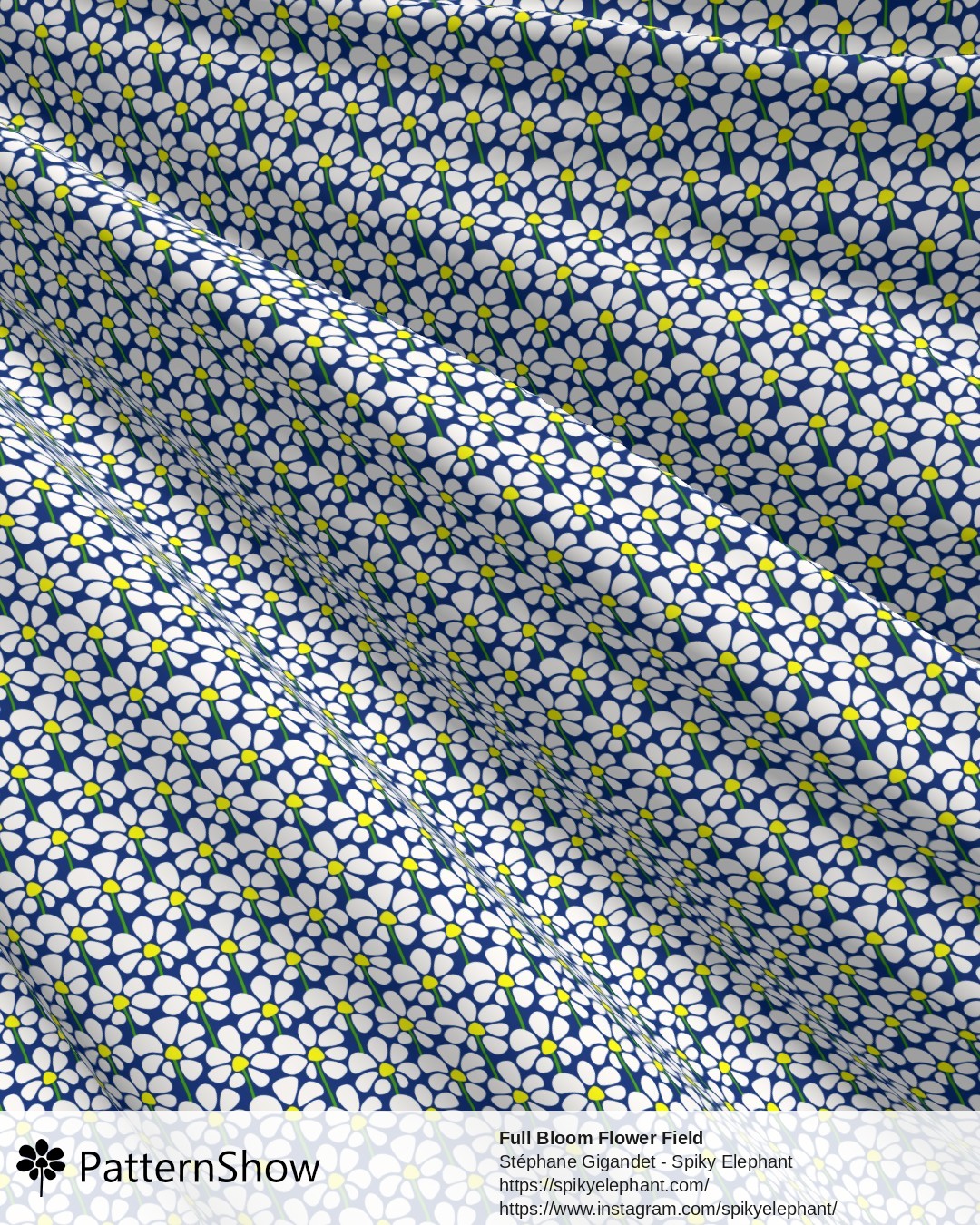 Full Bloom Flower Field - White on Navy Blue
