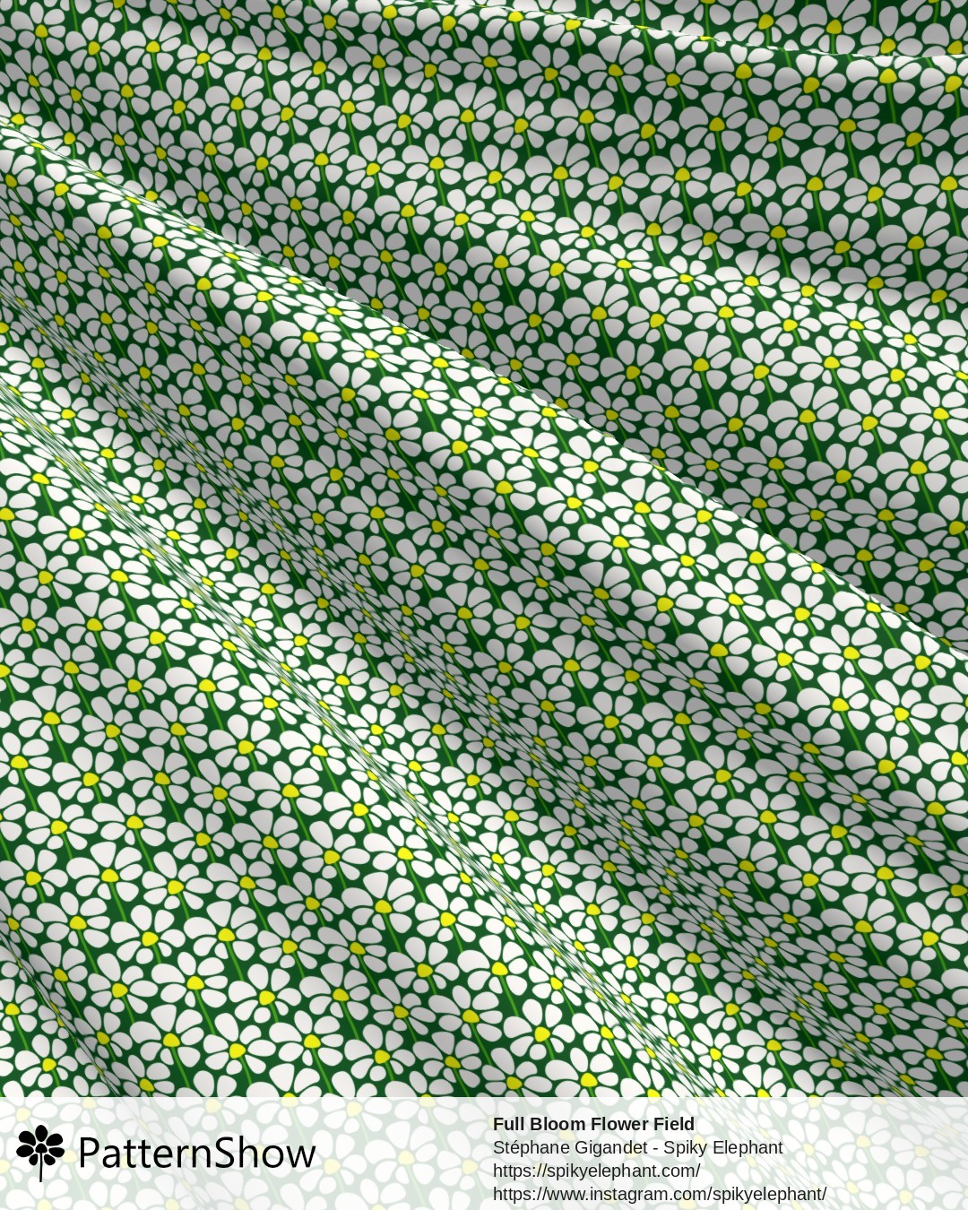 Full Bloom Flower Field - White on Grass Green